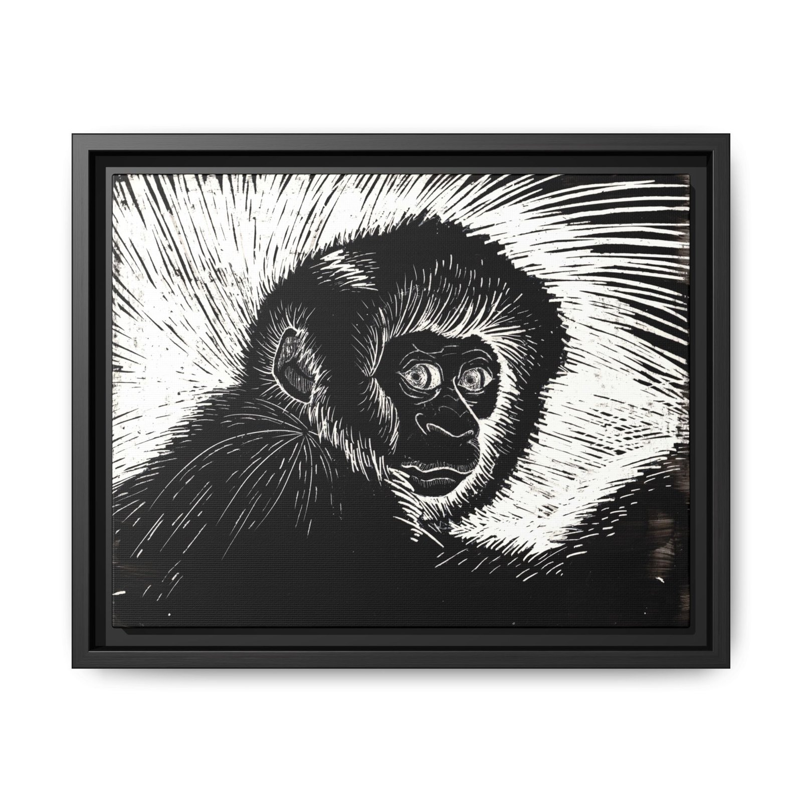 Framed Monkey Monochrome Etching Print | Black and White Matte Canvas Wall Art - Image 9