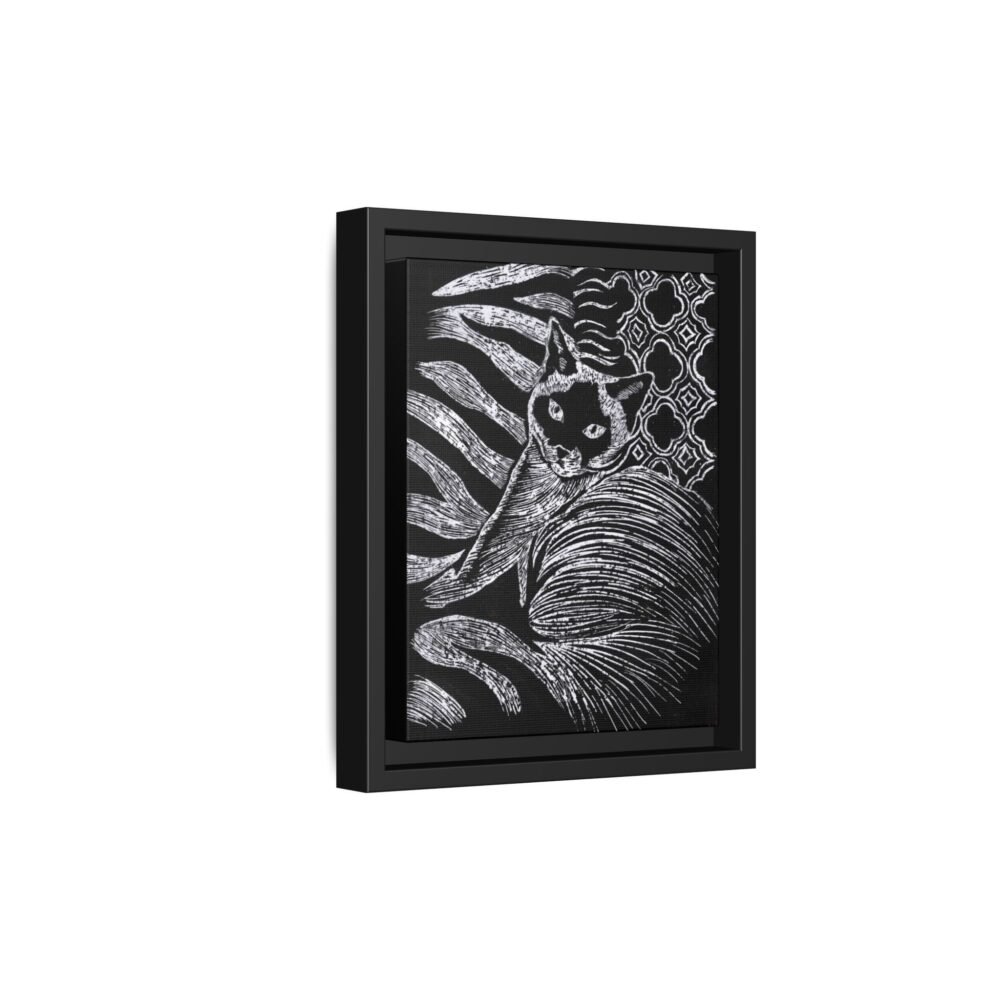 Monochrome Etched Siamese Cat Framed Canvas | Black and White Wall Art