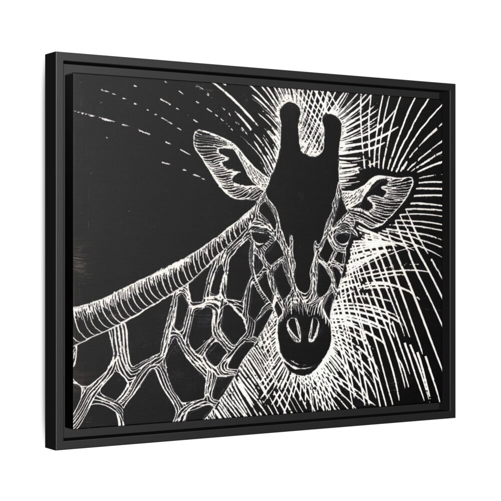Giraffe Etching Matte Canvas Print | Black & White Framed Wall Art