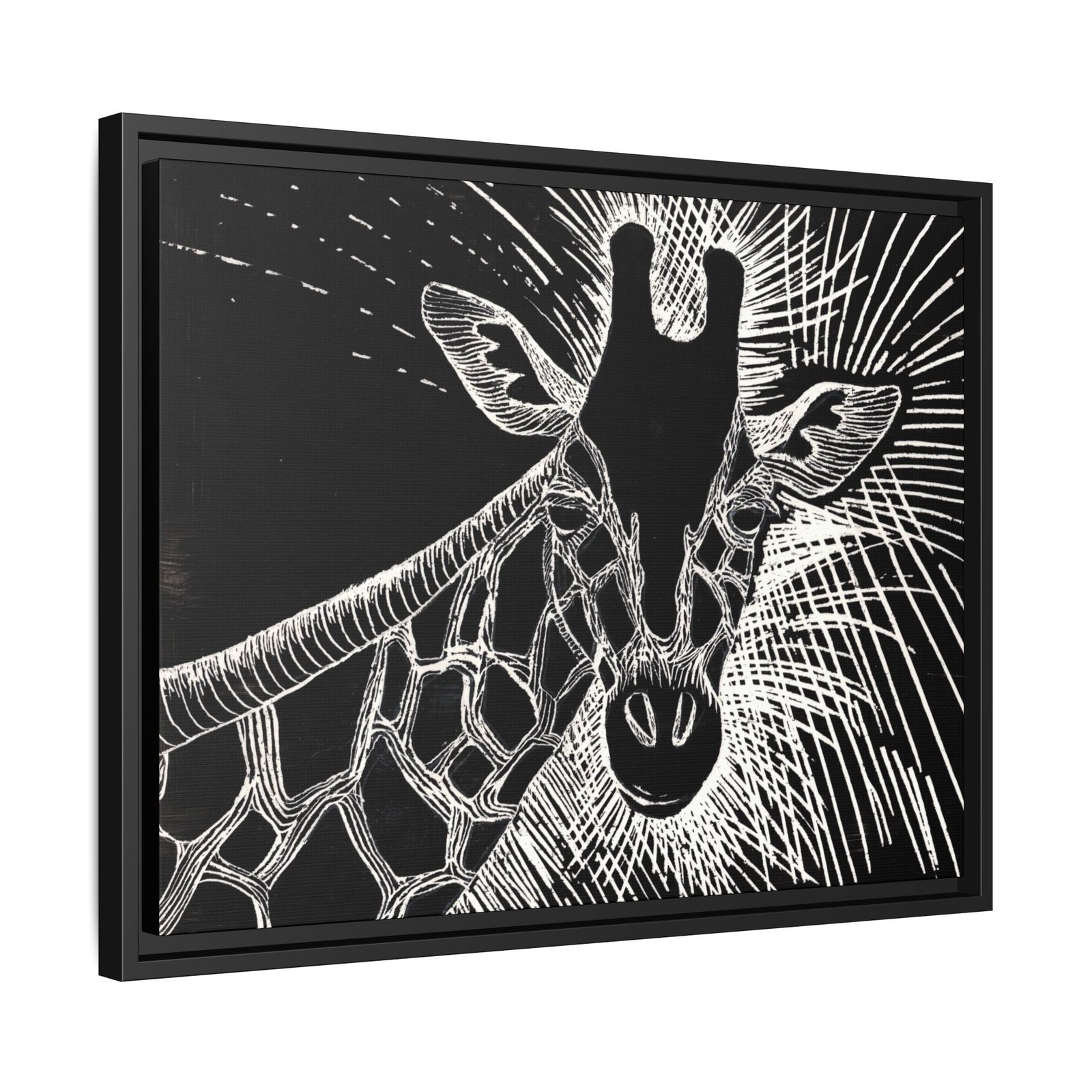 Giraffe Etching Matte Canvas Print | Black & White Framed Wall Art - Image 18