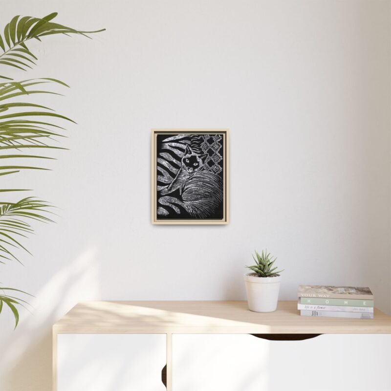 Monochrome Etched Siamese Cat Framed Canvas | Black and White Wall Art - Image 24