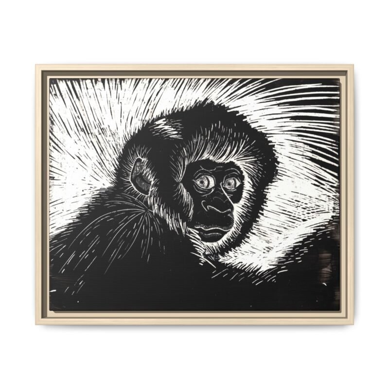 Framed Monkey Monochrome Etching Print | Black and White Matte Canvas Wall Art - Image 3