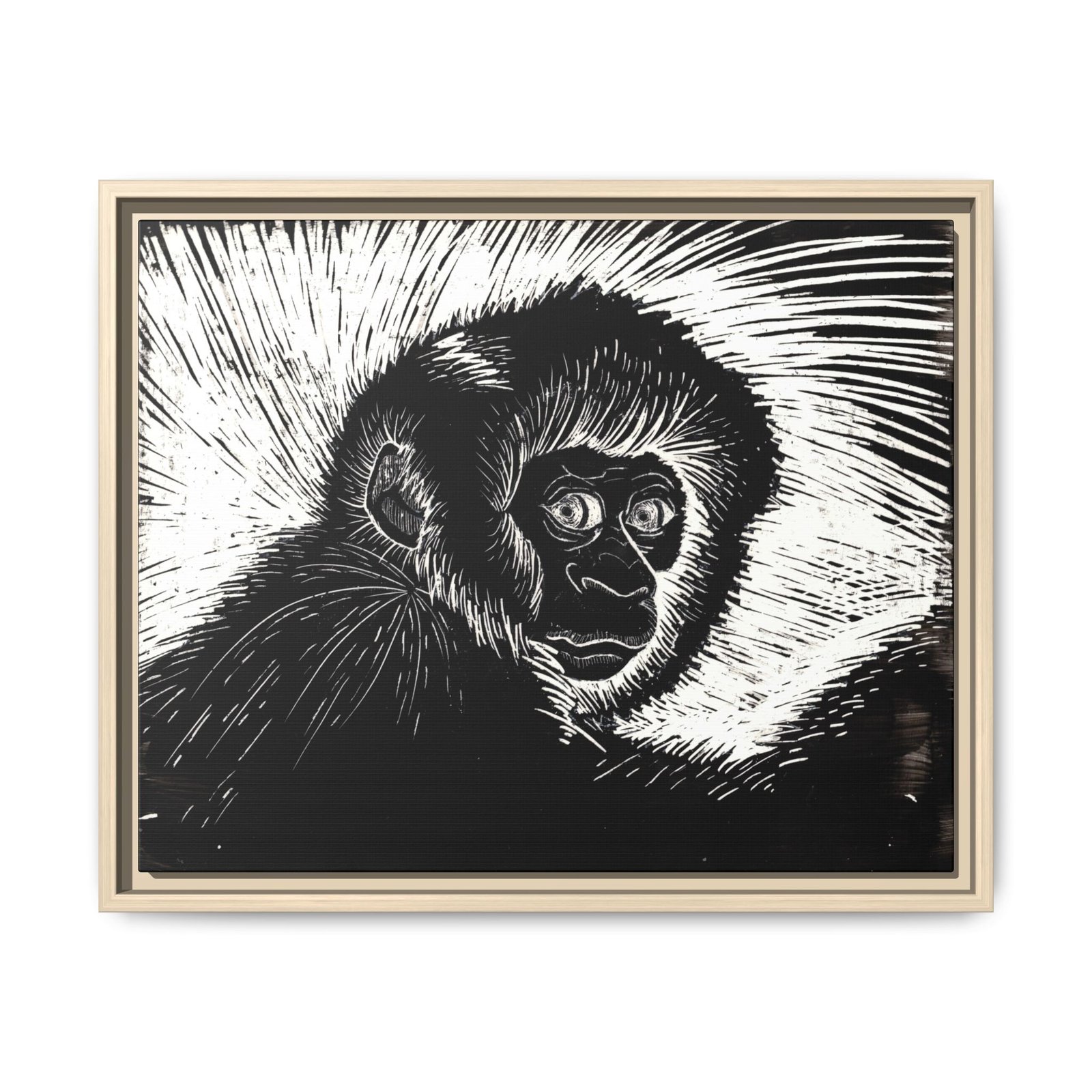 Framed Monkey Monochrome Etching Print | Black and White Matte Canvas Wall Art - Image 3