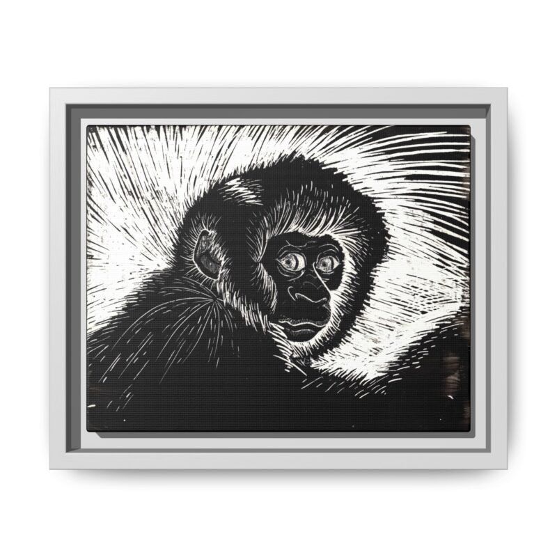 Framed Monkey Monochrome Etching Print | Black and White Matte Canvas Wall Art - Image 26