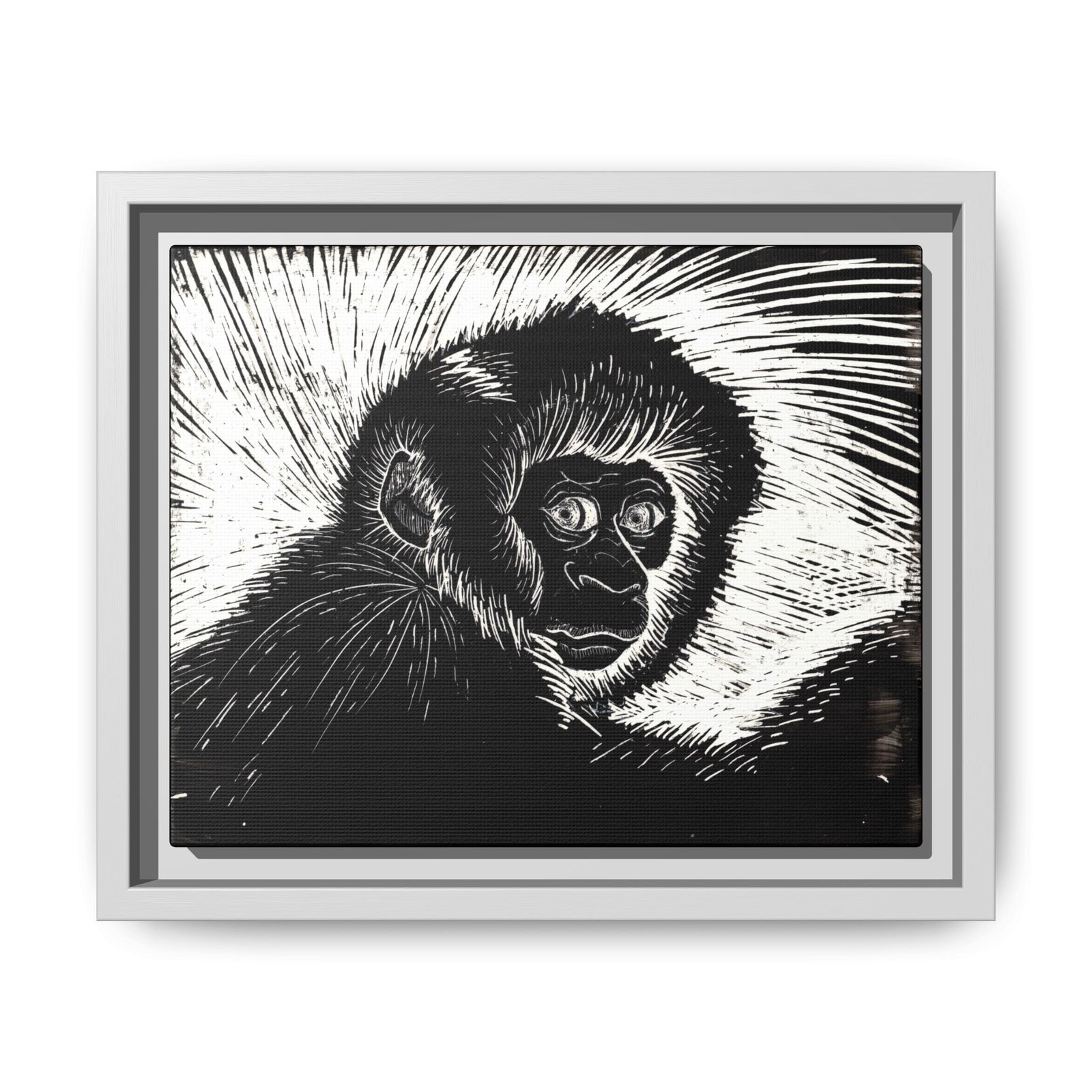 Framed Monkey Monochrome Etching Print | Black and White Matte Canvas Wall Art - Image 26
