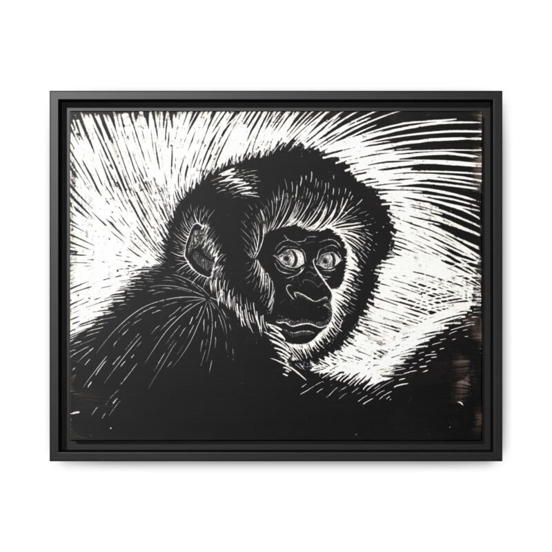 Framed Monkey Monochrome Etching Print | Black and White Matte Canvas Wall Art - Image 5