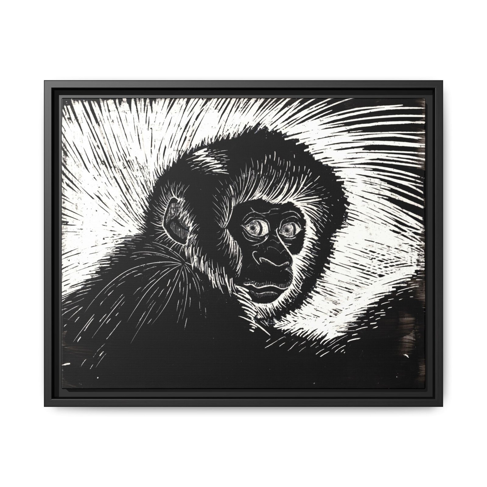 Framed Monkey Monochrome Etching Print | Black and White Matte Canvas Wall Art - Image 5