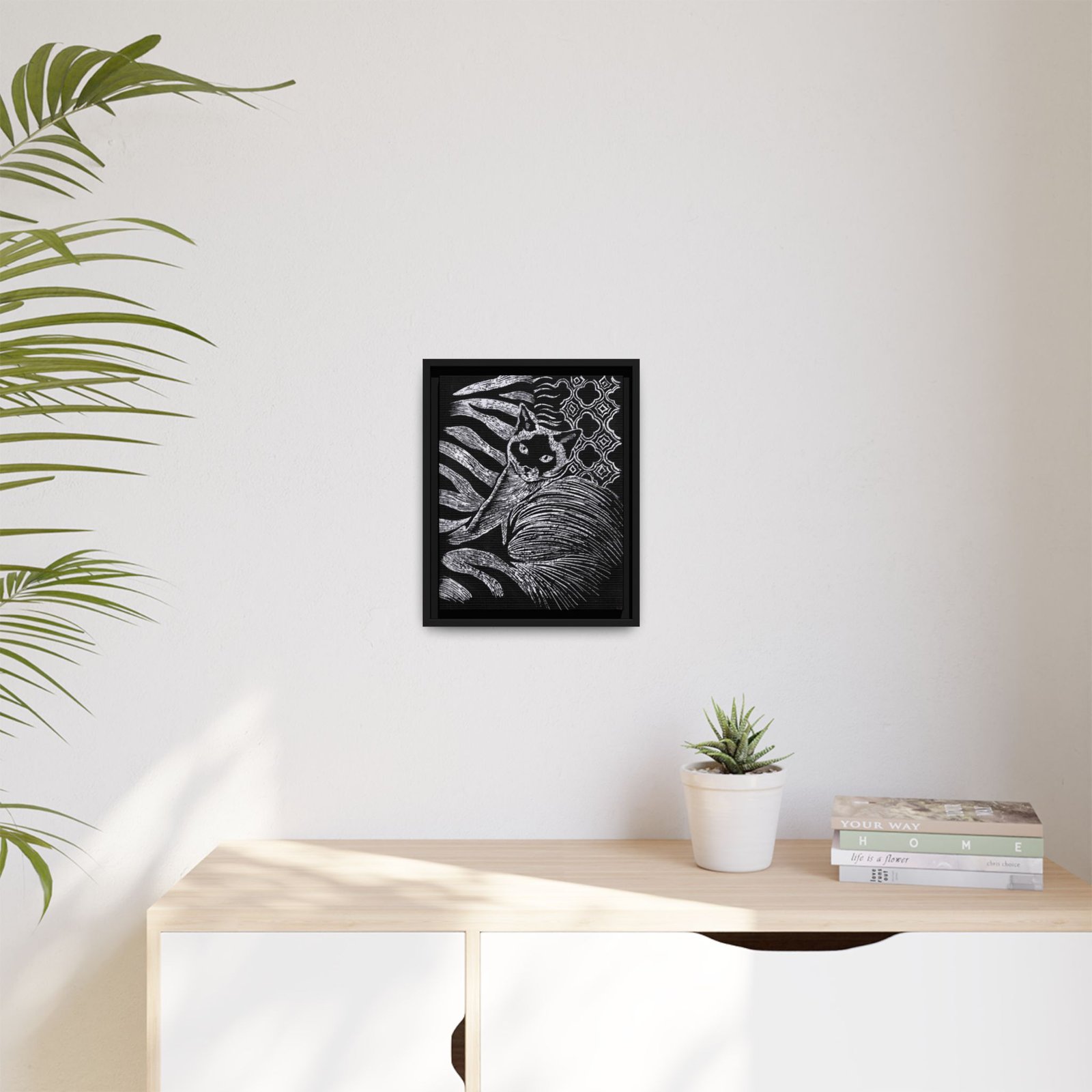 Monochrome Etched Siamese Cat Framed Canvas | Black and White Wall Art - Image 27