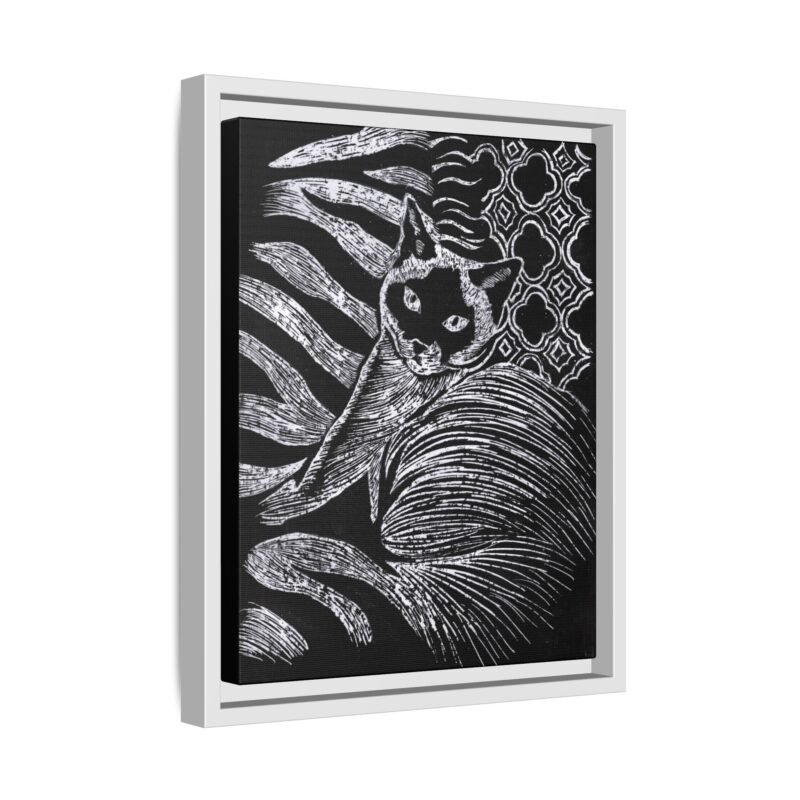 Monochrome Etched Siamese Cat Framed Canvas | Black and White Wall Art - Image 20
