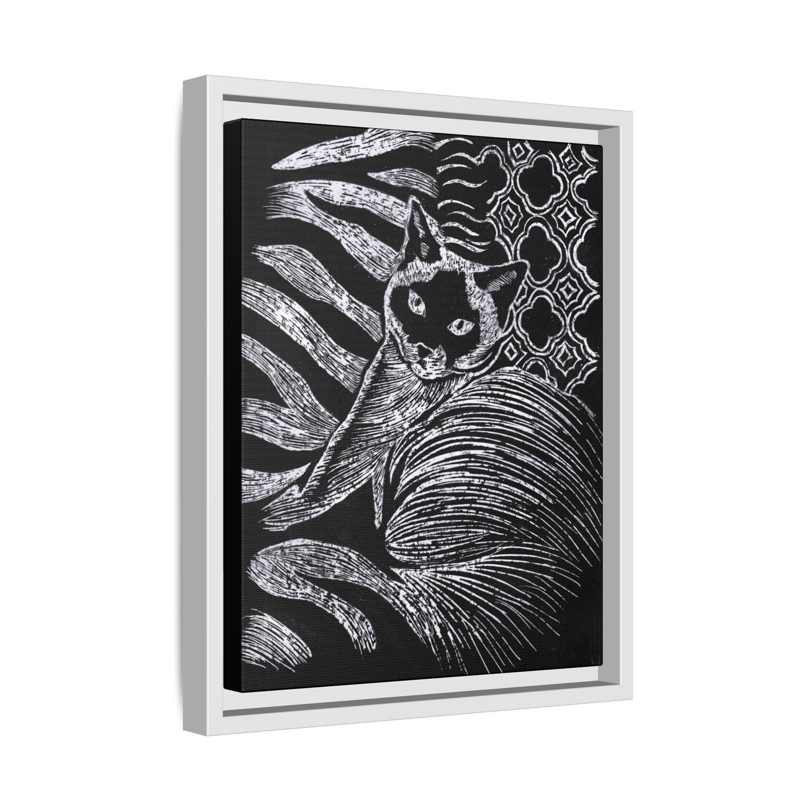 Monochrome Etched Siamese Cat Framed Canvas | Black and White Wall Art - Image 20