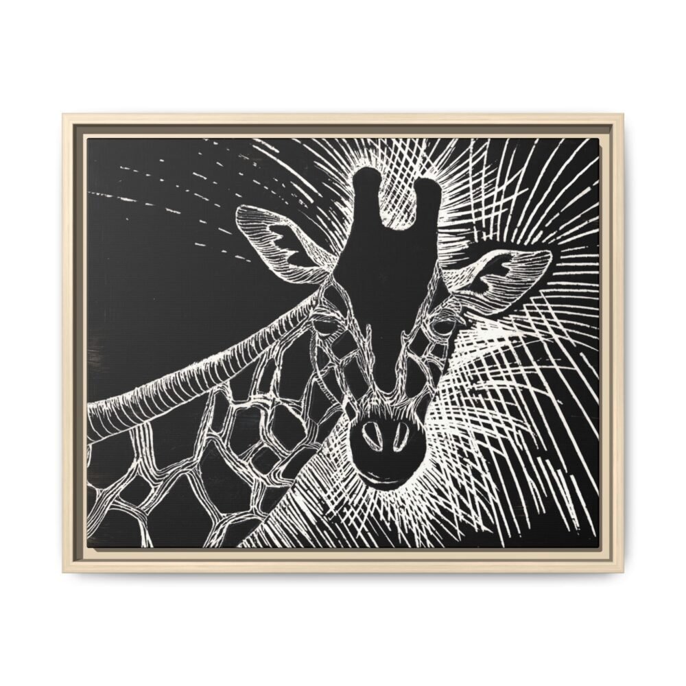 Giraffe Etching Matte Canvas Print | Black & White Framed Wall Art