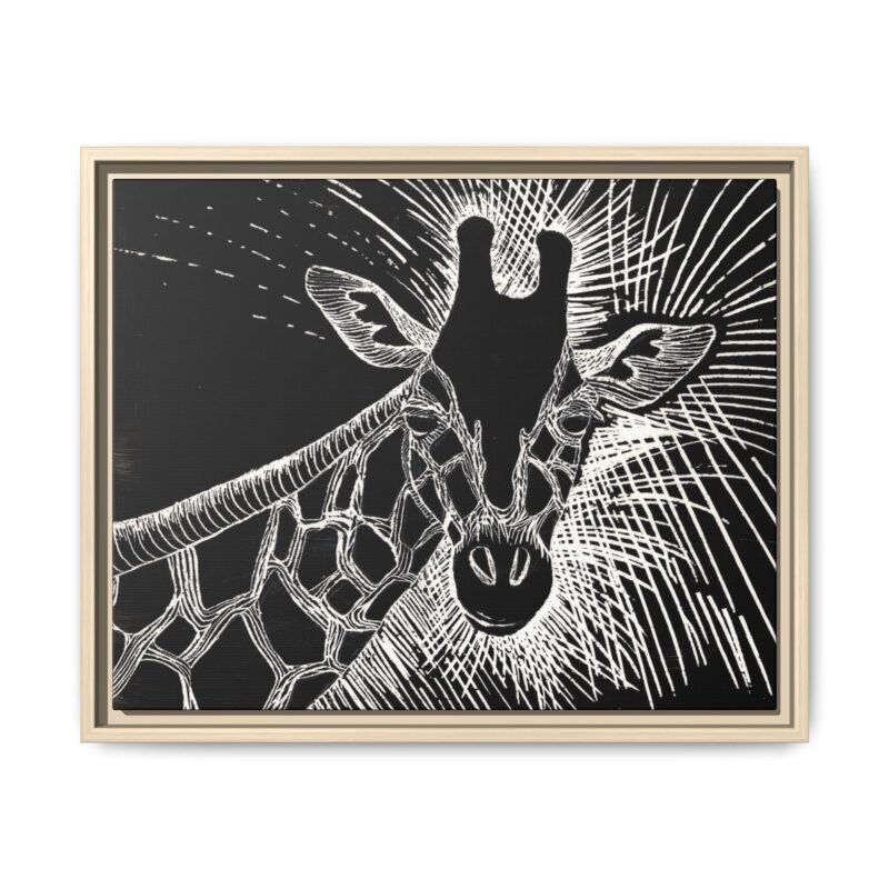 Giraffe Etching Matte Canvas Print | Black & White Framed Wall Art - Image 4