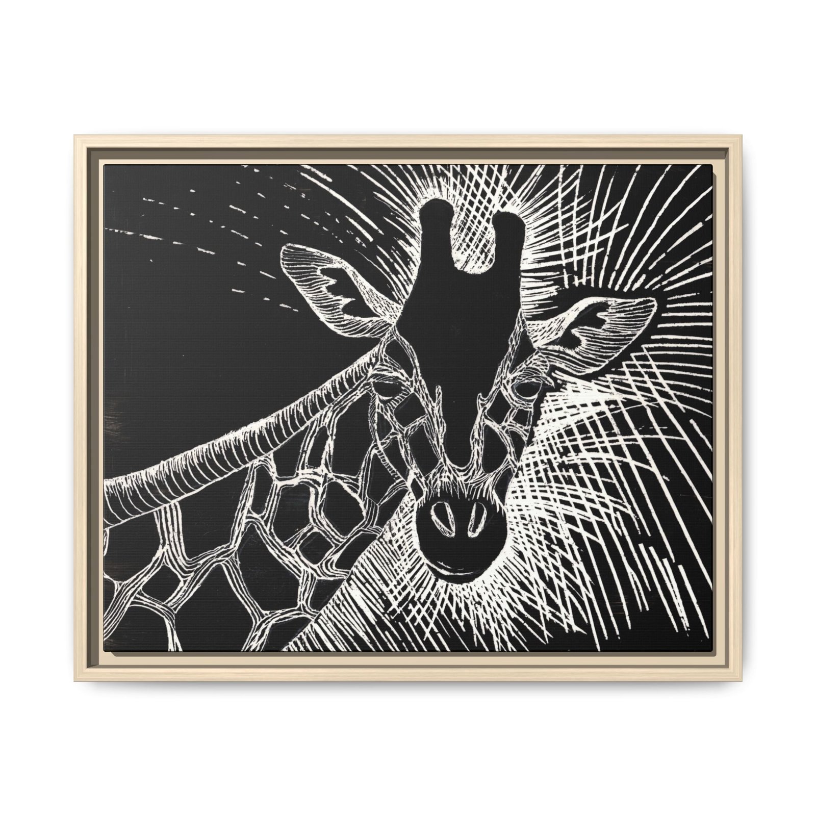Giraffe Etching Matte Canvas Print | Black & White Framed Wall Art - Image 4