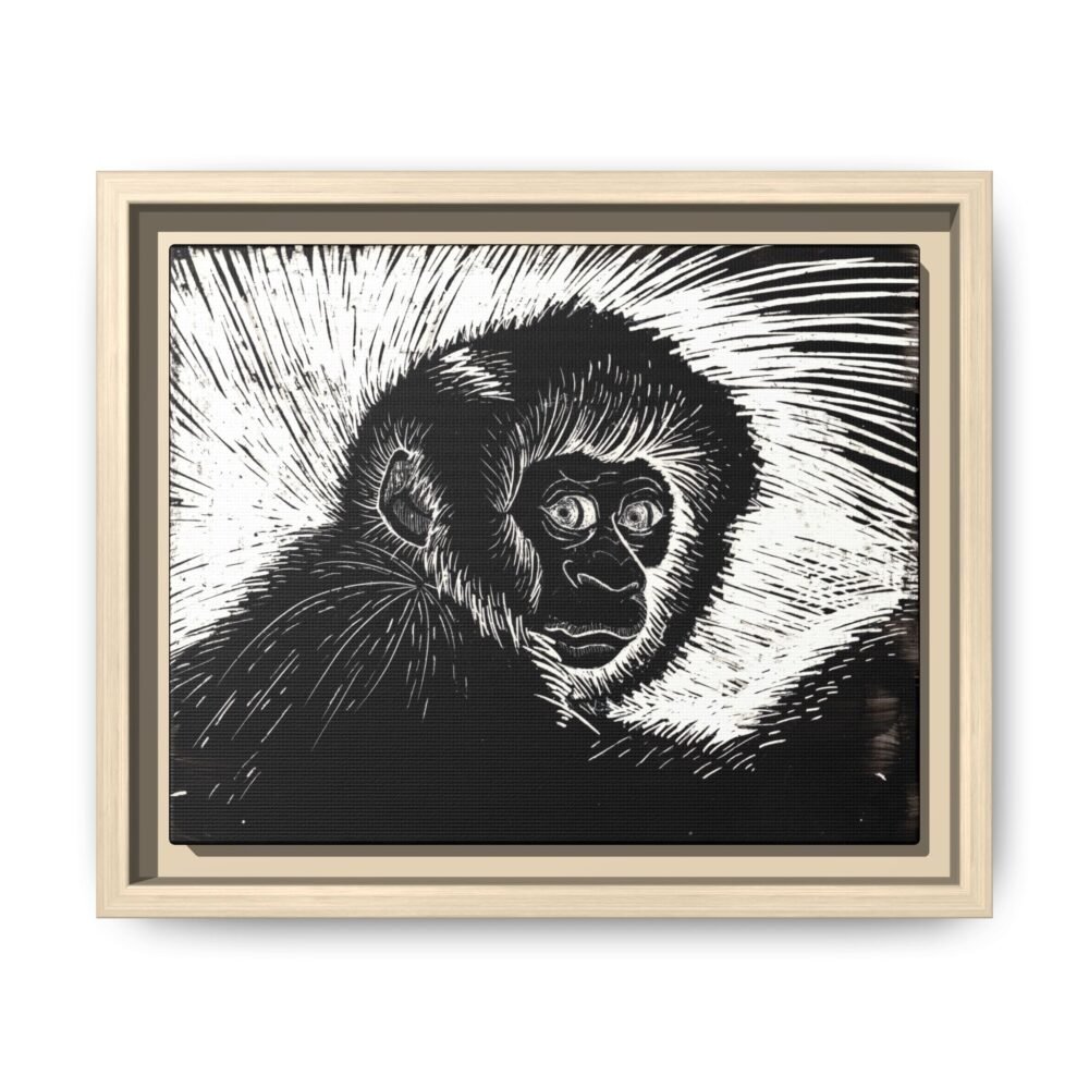 Framed Monkey Monochrome Etching Print | Black and White Matte Canvas Wall Art