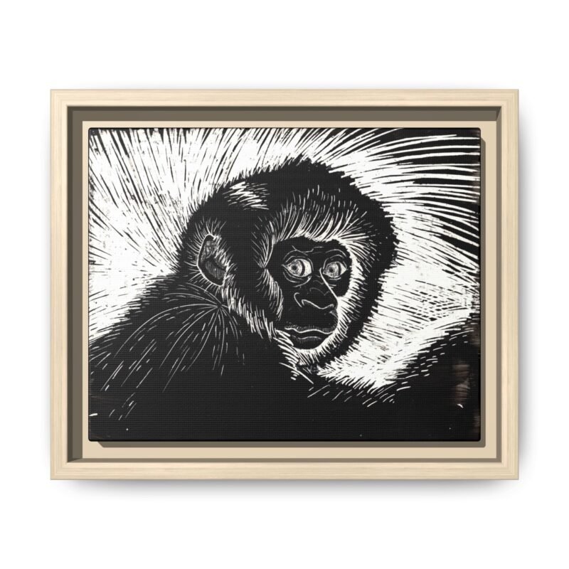 Framed Monkey Monochrome Etching Print | Black and White Matte Canvas Wall Art - Image 22