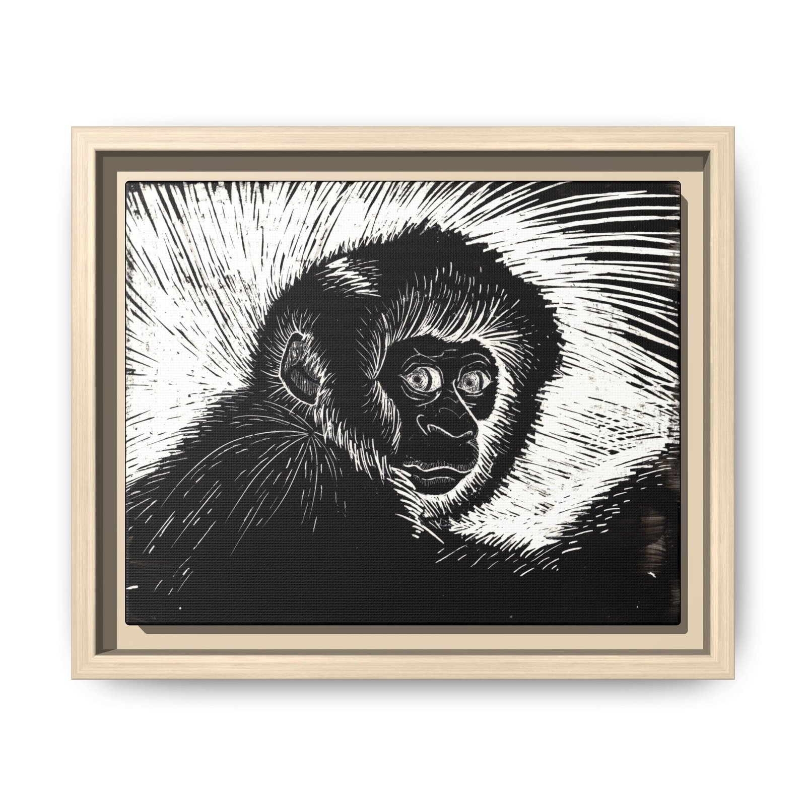 Framed Monkey Monochrome Etching Print | Black and White Matte Canvas Wall Art - Image 22