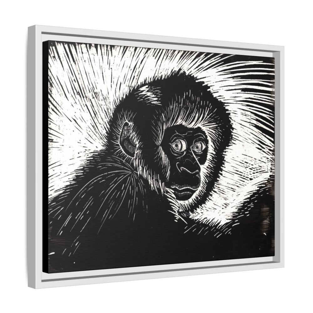 Framed Monkey Monochrome Etching Print | Black and White Matte Canvas Wall Art