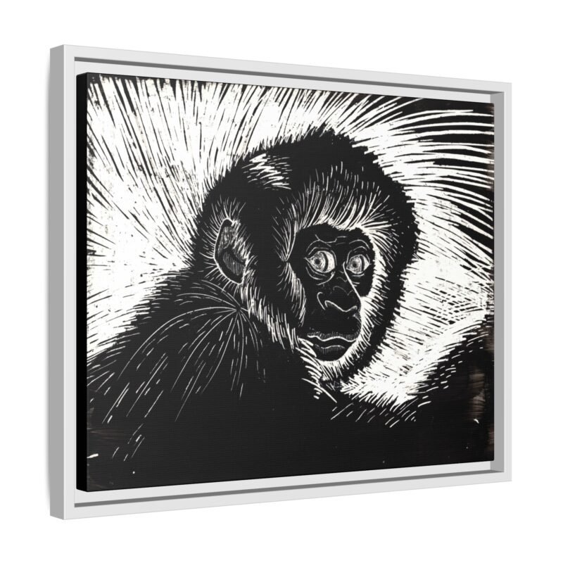 Framed Monkey Monochrome Etching Print | Black and White Matte Canvas Wall Art - Image 2