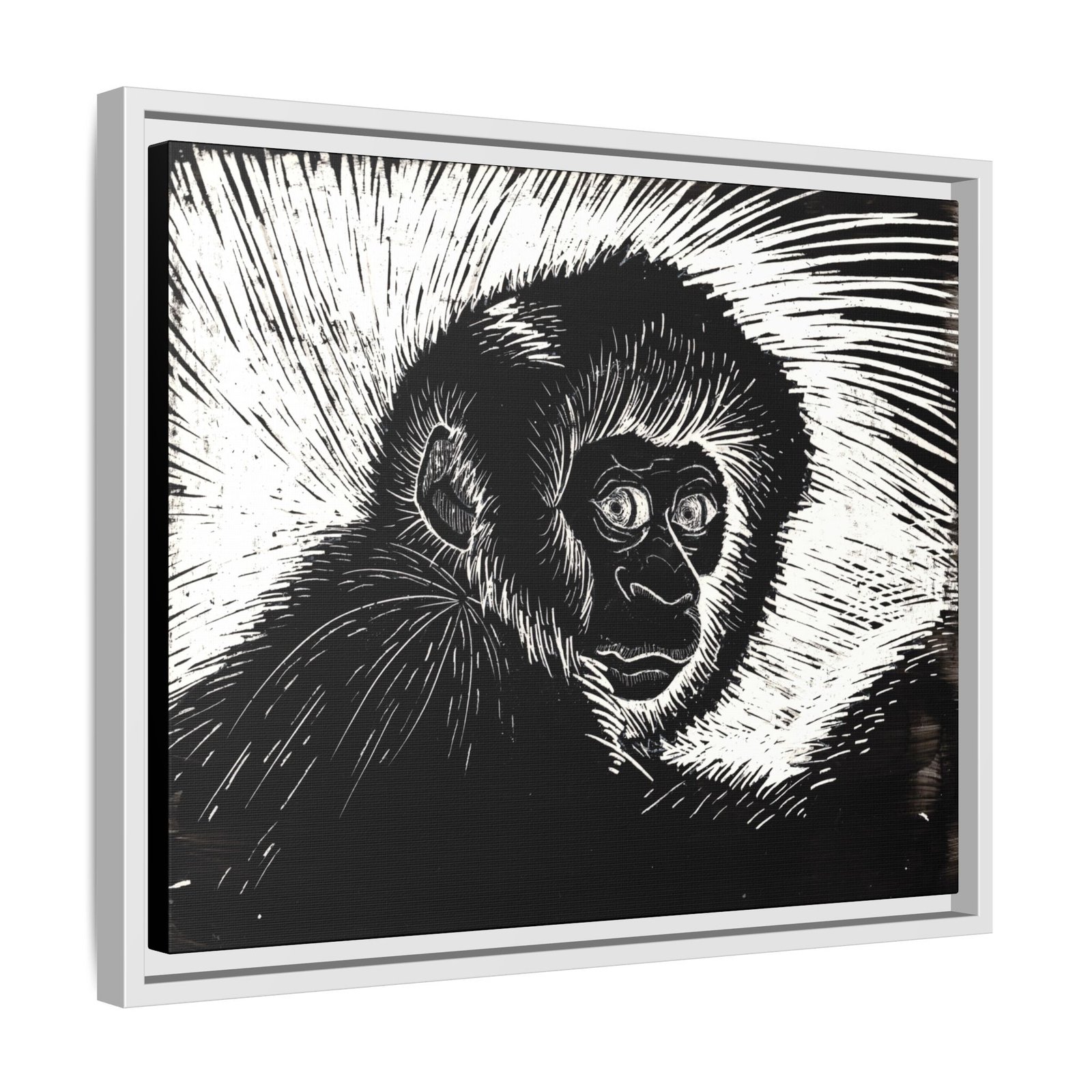 Framed Monkey Monochrome Etching Print | Black and White Matte Canvas Wall Art - Image 2