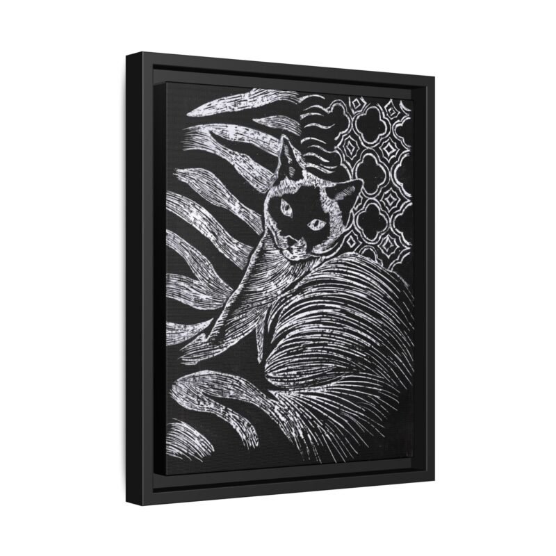 Monochrome Etched Siamese Cat Framed Canvas | Black and White Wall Art - Image 26