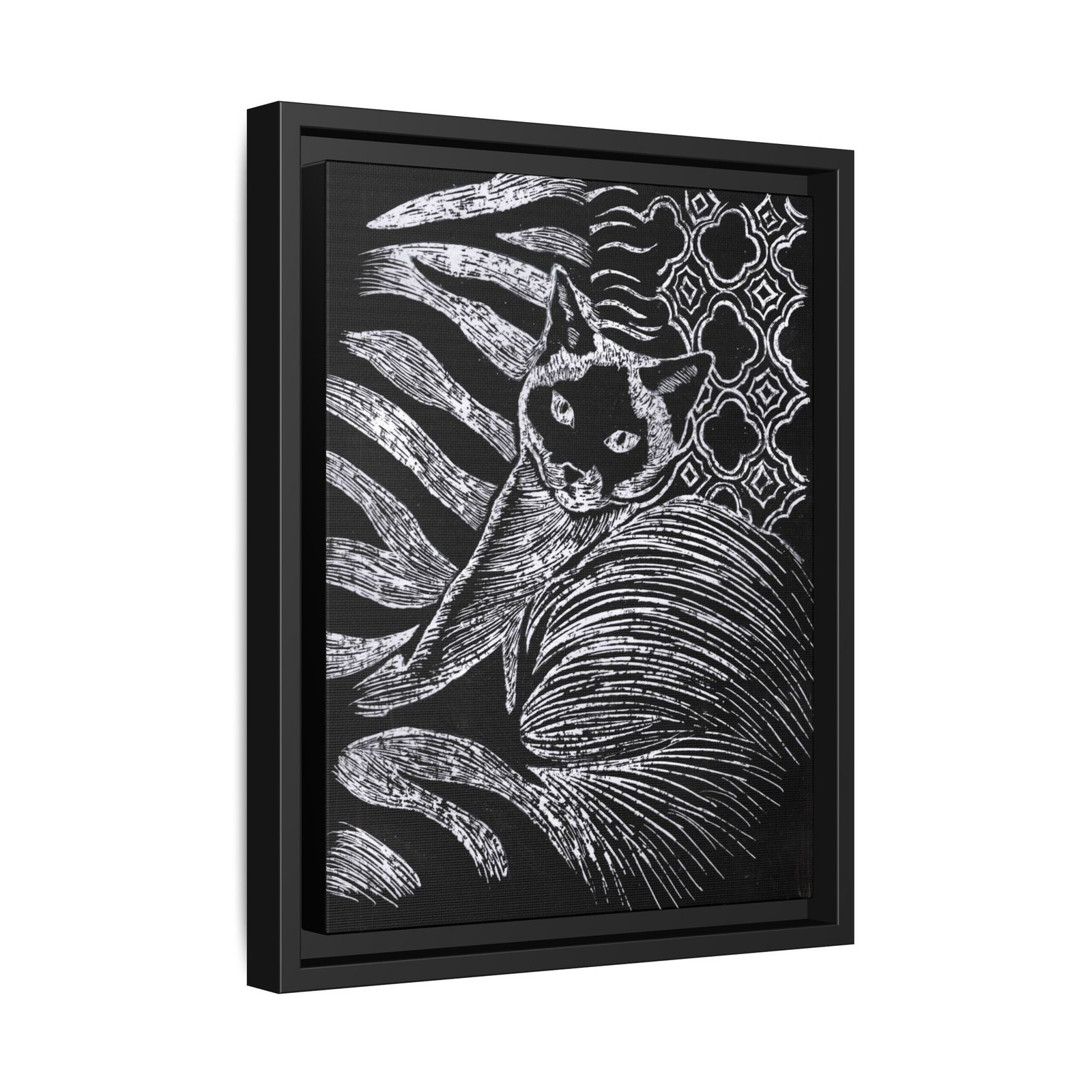 Monochrome Etched Siamese Cat Framed Canvas | Black and White Wall Art - Image 26