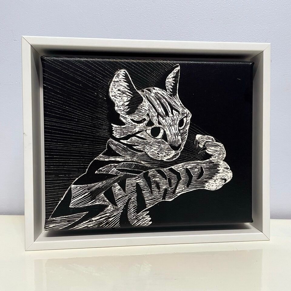 monochrome cat framed canvas actual product