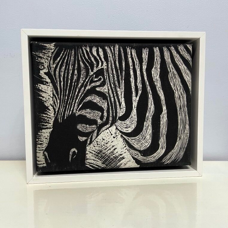 Actual product monochrome zebra framed canvas white
